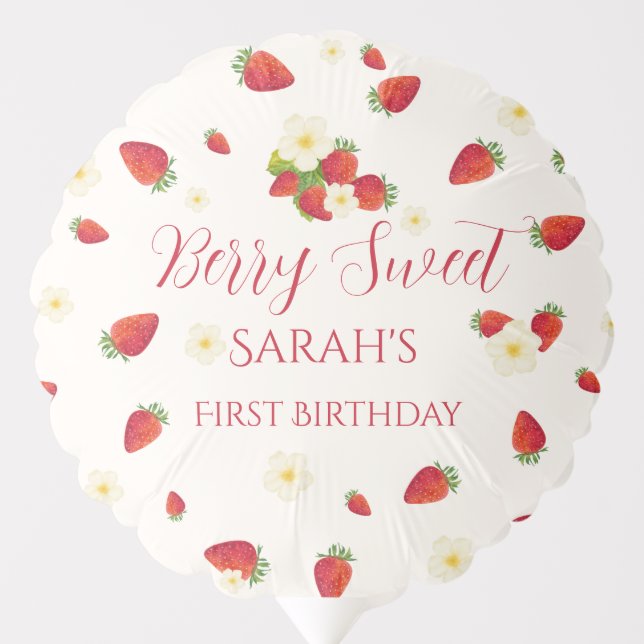 Berry Sweet Strawberry 1st Birthday Party Balloon (Front)