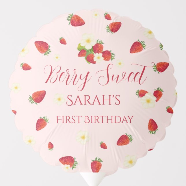 Berry Sweet Strawberry 1st Birthday Party Balloon (Front)