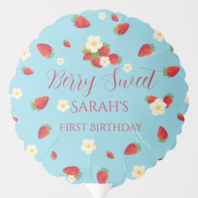 Berry Sweet Strawberry 1st Birthday Party Balloon (Front)