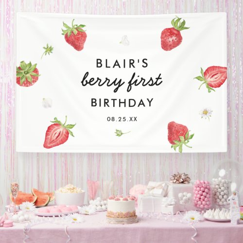 Berry Sweet Strawberry 1st Birthday Party Banner