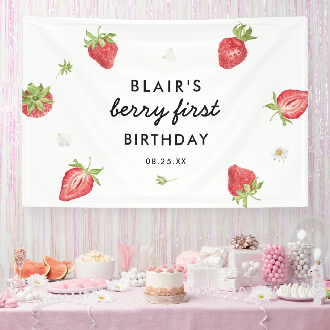 Berry Sweet Strawberry 1st Birthday Party Banner (Party)