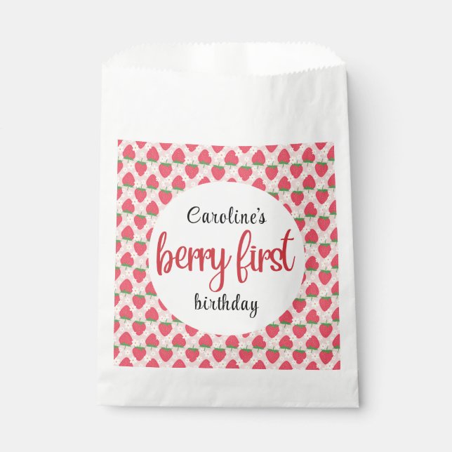 Berry Sweet Strawberry 1st Birthday Party Favor Bag (Front)
