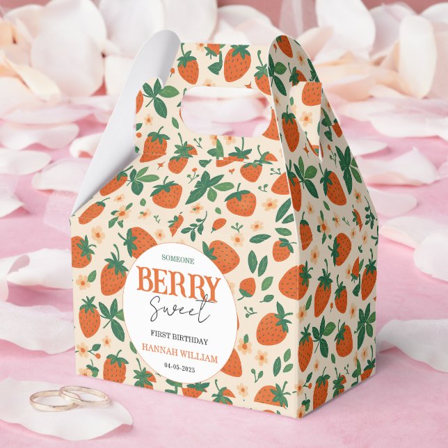 Berry Sweet Strawberry 1st Birthday Party Favor Boxes (Wedding)