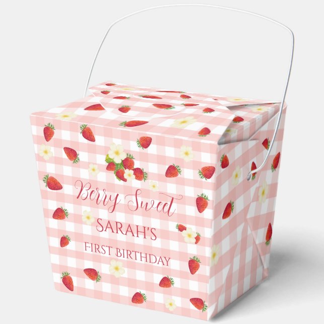 Berry Sweet Strawberry 1st Birthday Party Gift  Favor Boxes (Front)