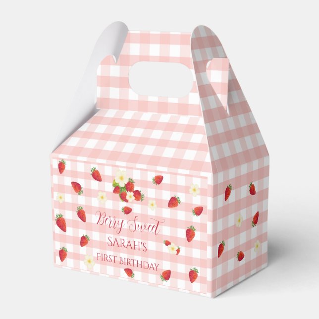 Berry Sweet Strawberry 1st Birthday Party Gift  Favor Boxes (Front Side)