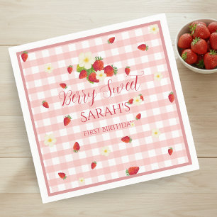 Berry Sweet Strawberry 1st Birthday Party Napkins