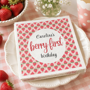 Berry Sweet Strawberry 1st Birthday Party Napkins