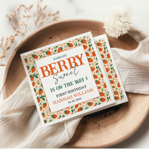 Berry Sweet Strawberry 1st Birthday Party Napkins