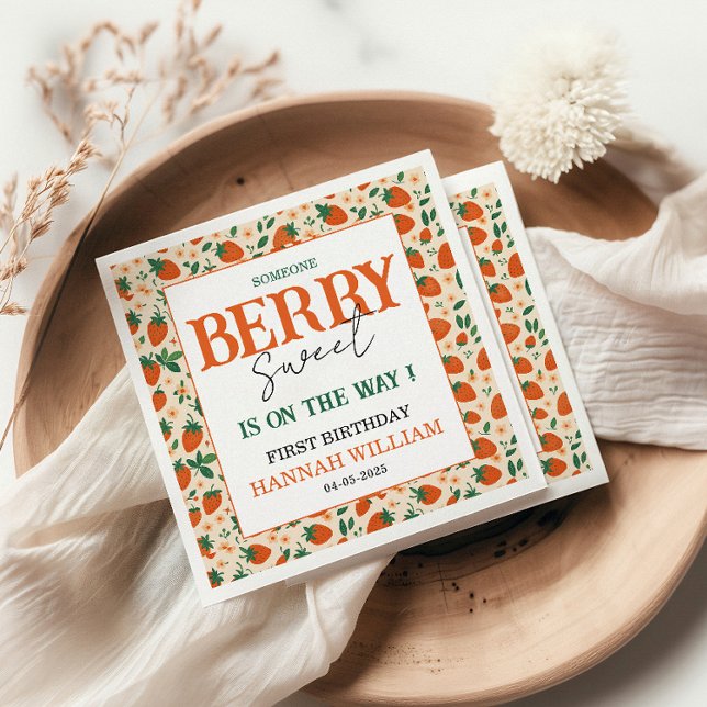 Berry Sweet Strawberry 1st Birthday Party Napkins (Creator Uploaded)