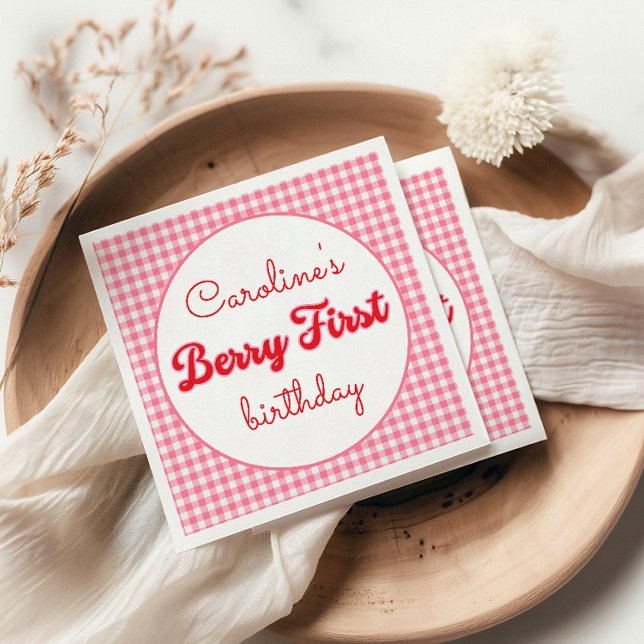 Berry Sweet Strawberry 1st Birthday Party Napkins (Creator Uploaded)