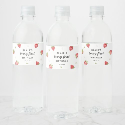 Berry Sweet Strawberry 1st Birthday Party Water Bottle Label