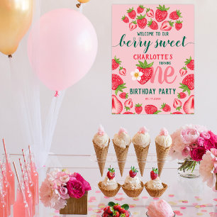 Berry Sweet Strawberry 1st Birthday Party Welcome Poster