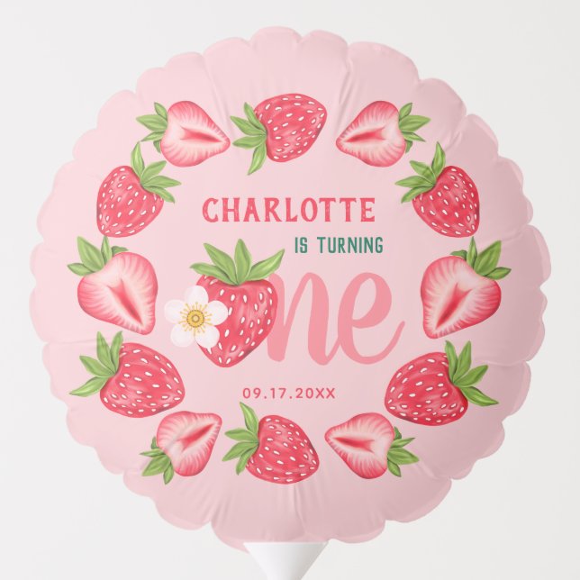 Berry Sweet Strawberry 1st Birthday Pink Party Balloon (Back)