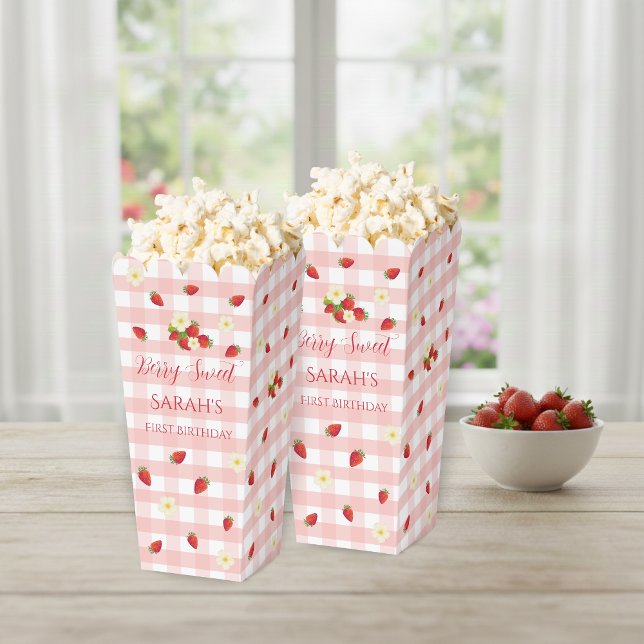 Berry Sweet Strawberry 1st Birthday Popcorn  Favor Boxes (Berry Sweet Strawberry 1st Birthday Popcorn Favor Boxes)