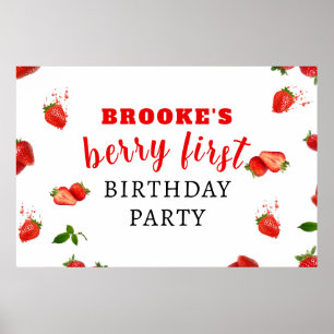 Berry Sweet Strawberry 1st Birthday Poster