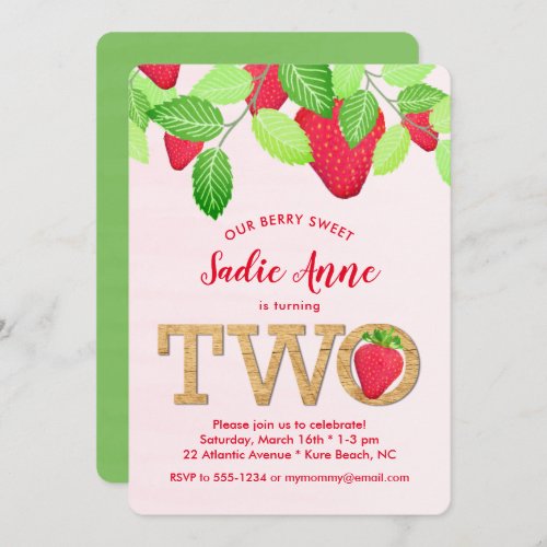 Berry Sweet Strawberry 2nd Birthday Girl Red Invit Invitation