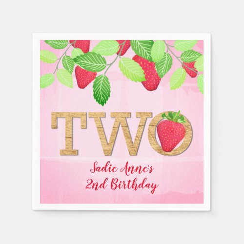 Berry Sweet Strawberry 2nd Birthday Girl Rustic Na Napkins