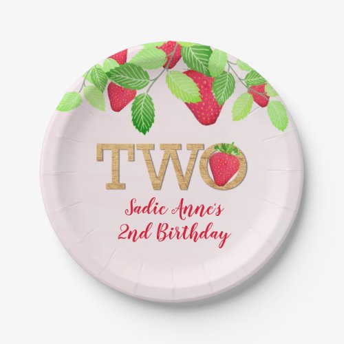 Berry Sweet Strawberry 2nd Birthday Girl Rustic Paper Plates