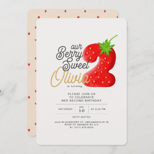 Berry Sweet Strawberry 2nd Birthday Invitation
