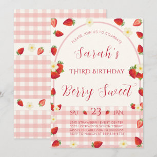 Berry Sweet Strawberry 3rd Birthday Invitation