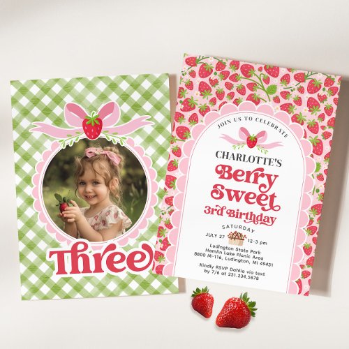 Berry Sweet Strawberry 3rd Birthday Invitation