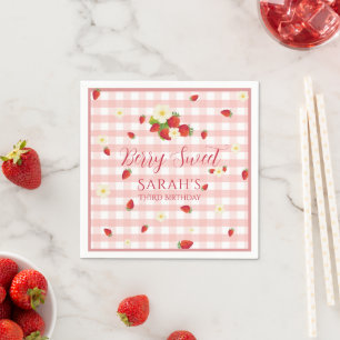 Berry Sweet Strawberry 3rd Birthday Party Napkins