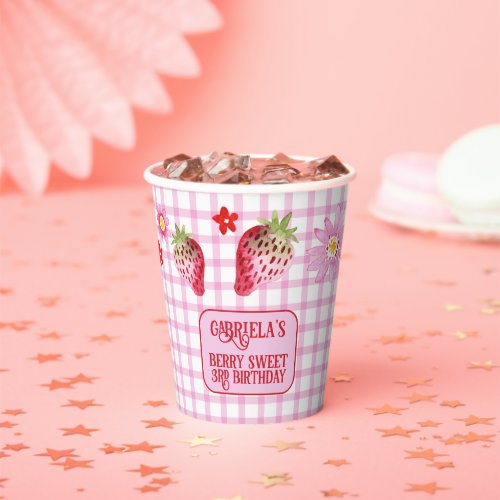 Berry Sweet Strawberry and Pink Gingham Birthday Paper Cups