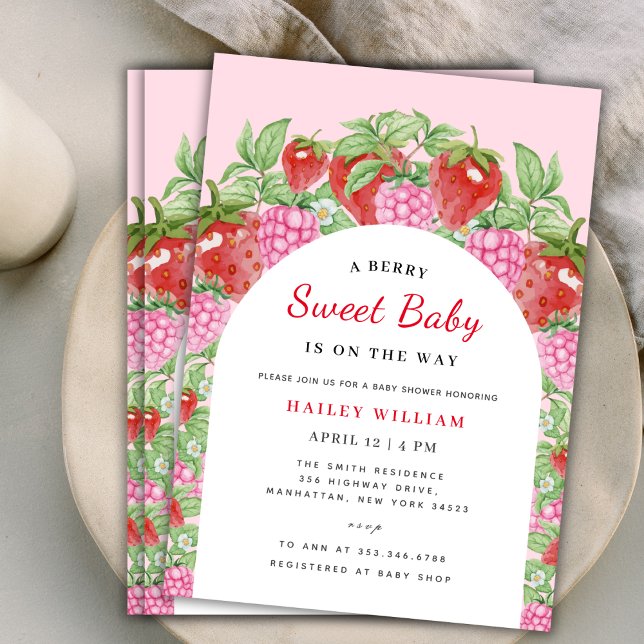 Berry Sweet Strawberry Arch Girl Baby Shower Invitation (Berry Sweet Strawberry Arch Girl Baby Shower Invitation)