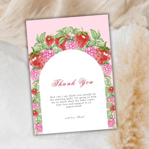 Berry Sweet Strawberry Arch Girl Baby Shower Thank You Card