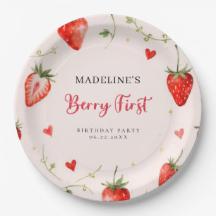Berry Sweet Strawberry Arch Summer 1st Birthday Paper Plates