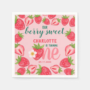 Berry Sweet Strawberry Baby 1st Birthday Party Napkins