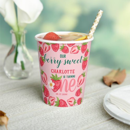 Berry Sweet Strawberry Baby 1st Birthday Party Paper Cups