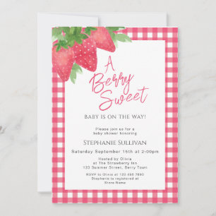 Berry Sweet Strawberry Baby Girl Shower Invitation