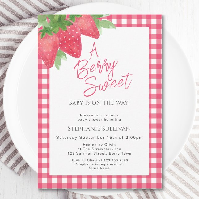 Berry Sweet Strawberry Baby Girl Shower Invitation (Creator Uploaded)