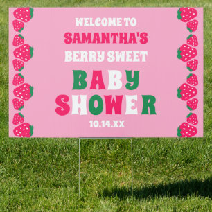 Berry Sweet Strawberry Baby Girl Shower Welcome Sign