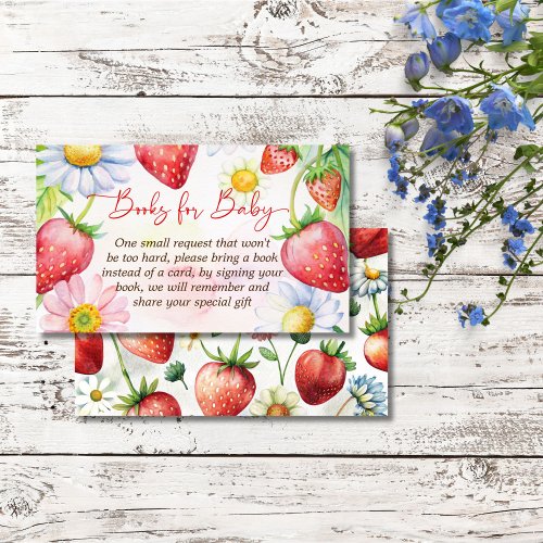 Berry sweet strawberry baby shower book request enclosure card