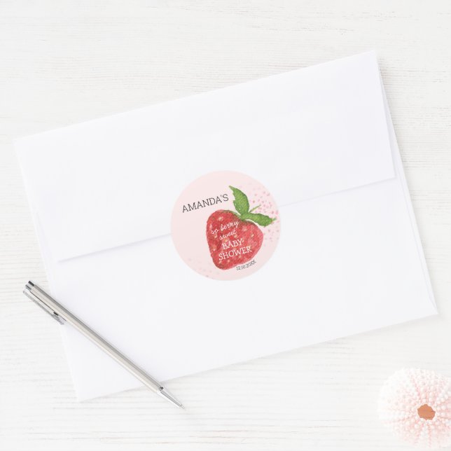 Berry Sweet Strawberry Baby Shower  Classic Round Sticker (Envelope)