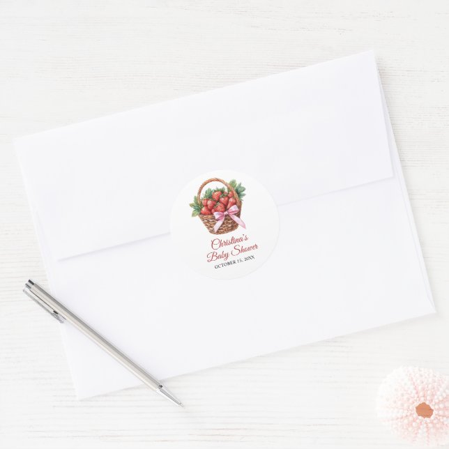 Berry Sweet Strawberry Baby Shower Classic Round Sticker (Envelope)