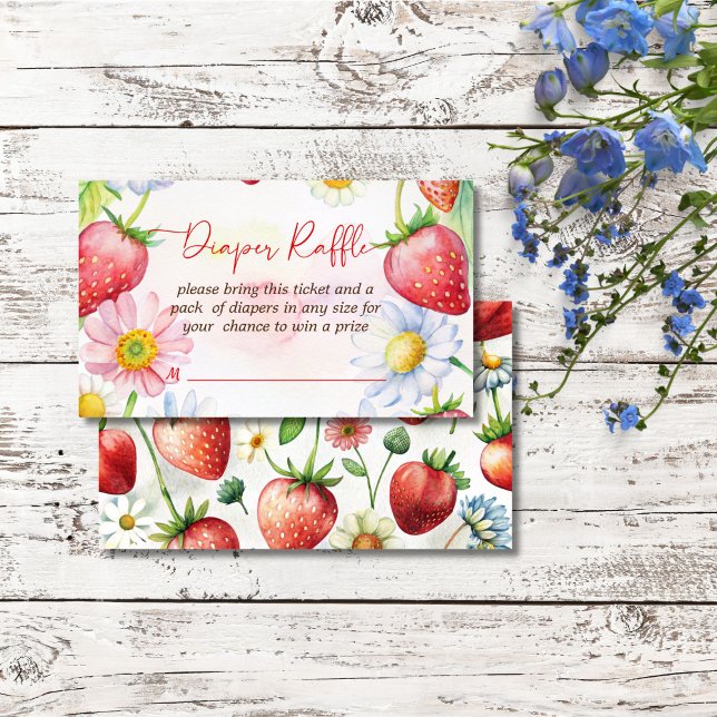 Berry sweet strawberry baby shower diaper raffle enclosure card (Berry sweet summer strawberry baby shower diaper raffle enclosure card raffle tickets)