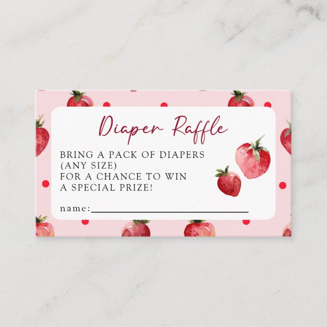 Berry Sweet Strawberry Baby Shower Diaper Raffle  Enclosure Card (Front)