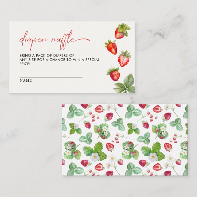 Berry Sweet Strawberry Baby Shower Diaper Raffle Enclosure Card (Front/Back)