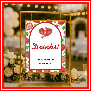 Berry Sweet Strawberry Baby Shower Drinks Sign