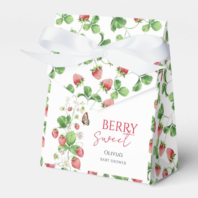 Berry Sweet Strawberry Baby Shower Favor Boxes (Front Side)