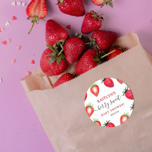 Berry Sweet Strawberry Baby Shower Favor Classic Round Sticker