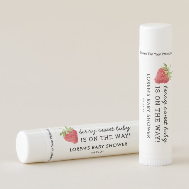Berry Sweet Strawberry Baby Shower Favors Lip Balm (Front)