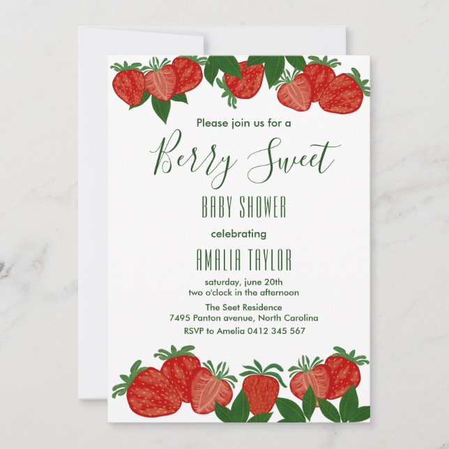  Berry Sweet Strawberry Baby Shower Girl Invitation (Front)