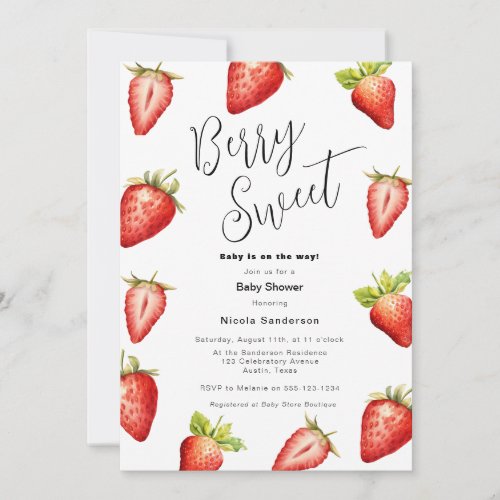 Berry Sweet Strawberry Baby Shower Invitation