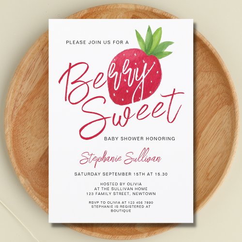 Berry Sweet Strawberry Baby Shower  Invitation