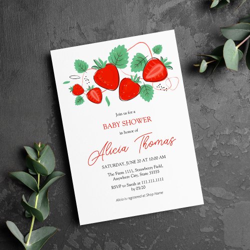 Berry Sweet Strawberry Baby Shower Invitation