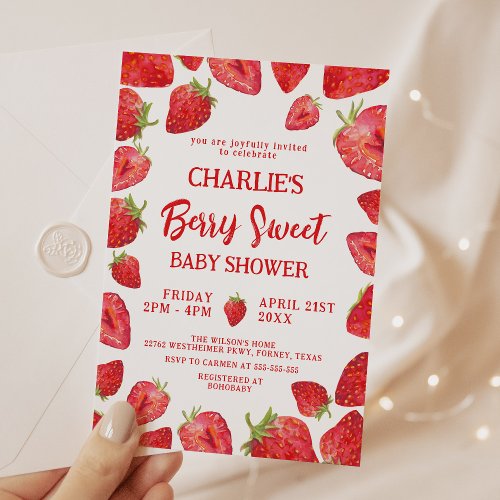 Berry Sweet Strawberry Baby Shower Invitation